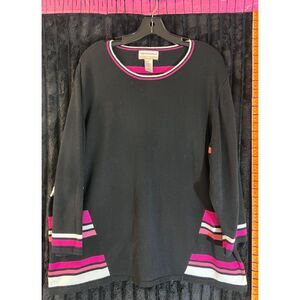 Alfred Dunner Woman 3X Black Pink White Striped Sweater 3/4 Sleeve Pullover